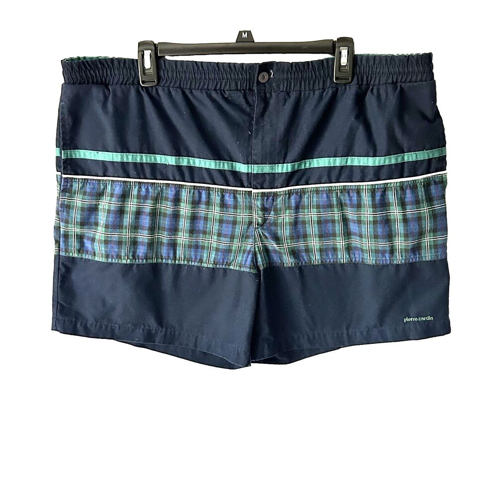 Vtg 90s Board Shorts Pierre Cardin Blue Green Plaid Colorblock Swim Trunks XL